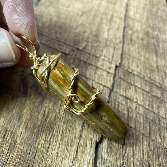 Polished Raw Natural Chunk Petrified Wood Necklace Pendant - Picture 4 of 4